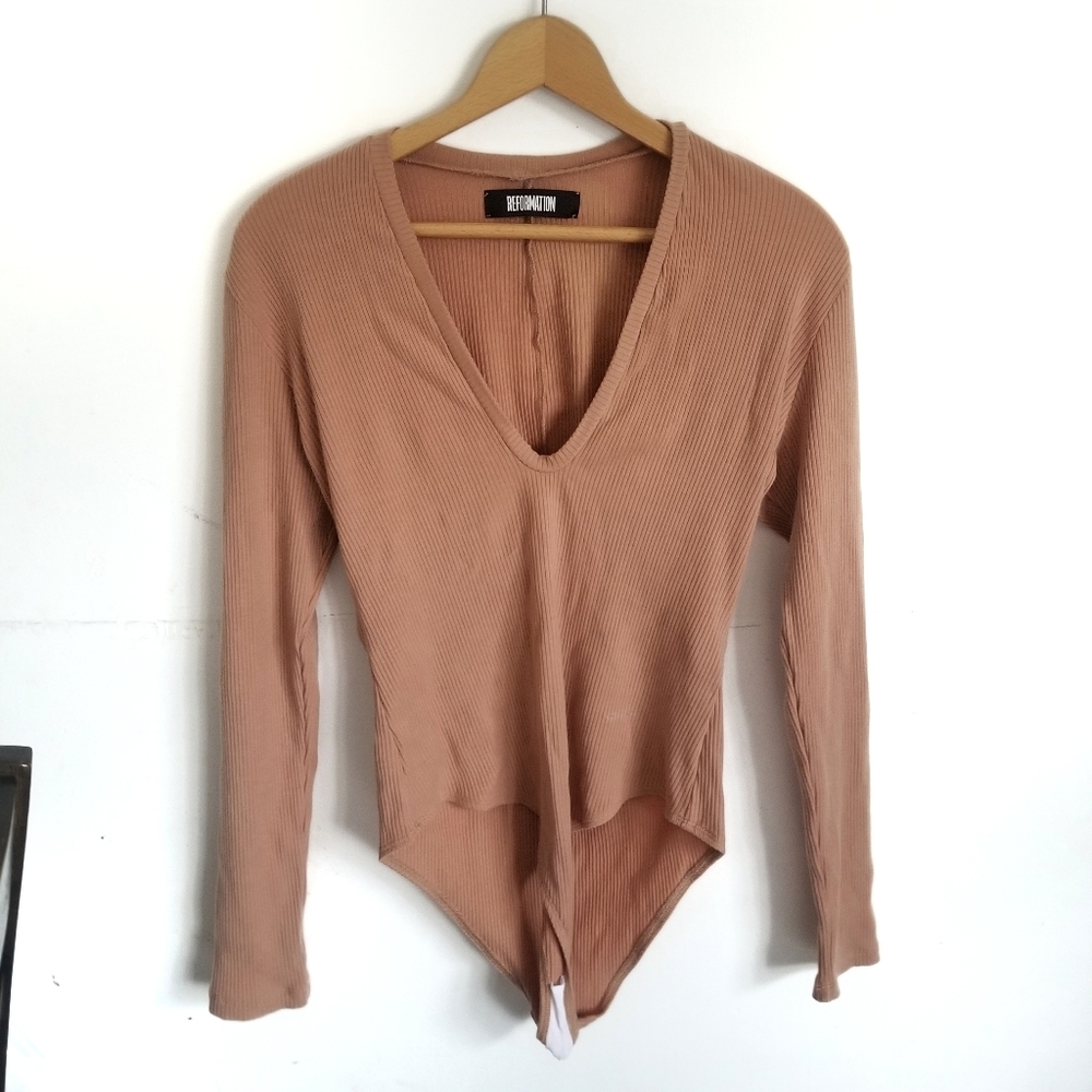 Reformation Ribbed Long Sleeve Bodysuit Size Large